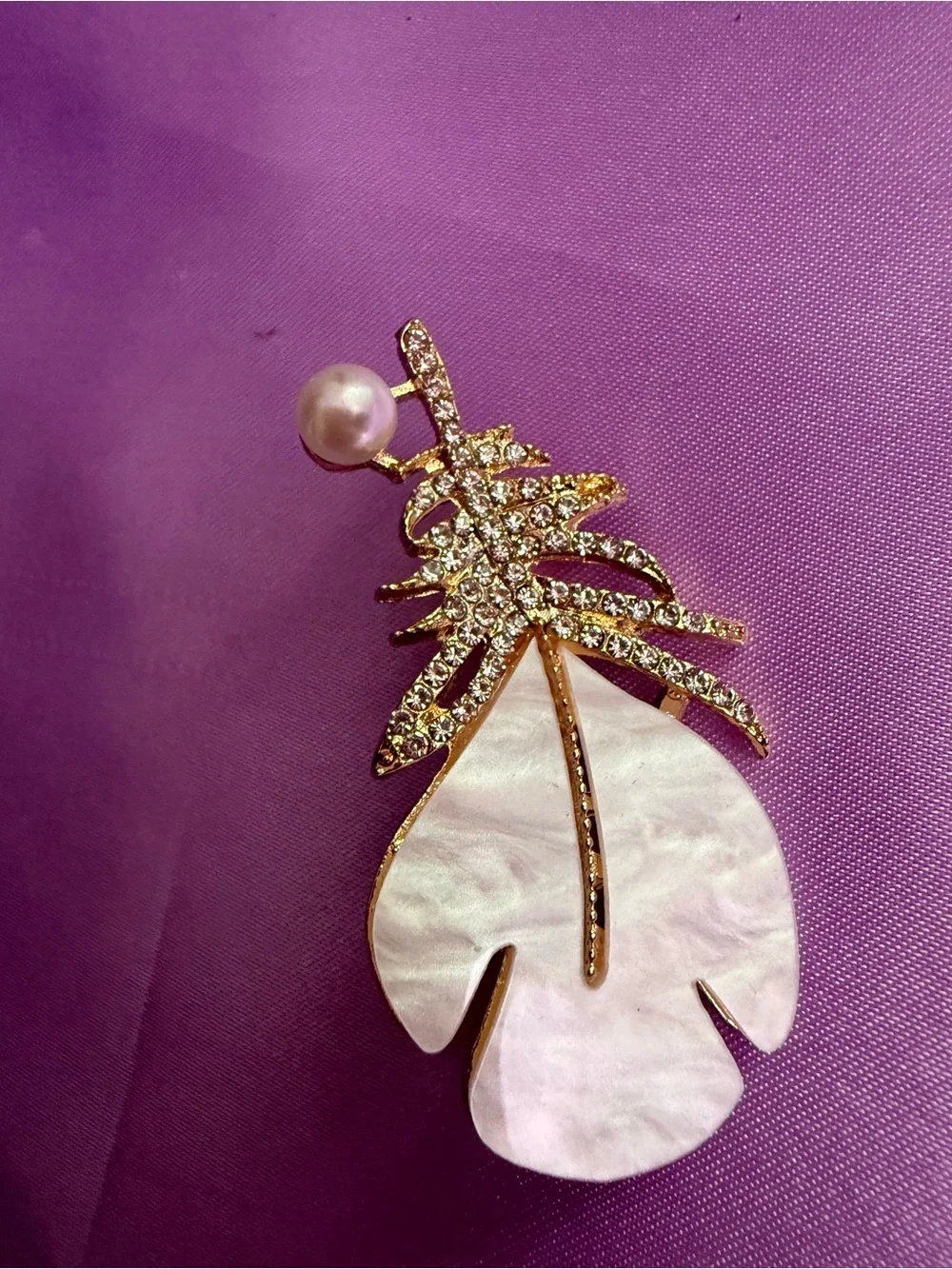 Gold & Pearl Leaf Drop Earring - Pink Mother-of-Pearl